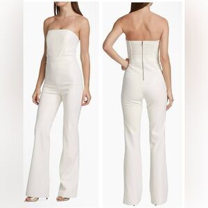 Alice + Olivia Lavera Faux Leather Strapless Flare Jumpsuit Size 14 $495